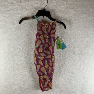 Speedo Swimsuit Womens 28 Pineapple Stretch‎ Tie Back Endurance One Piece 8081